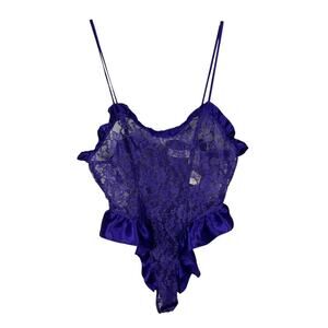 Victoria's Secret Deadstock Purple French Cut Ruffle Trim Lace Thong Teddy S